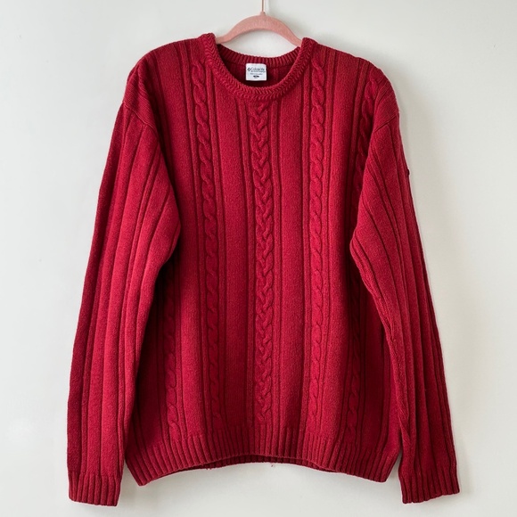 Columbia Red Cable Knit Crewneck Sweater - Picture 1 of 16